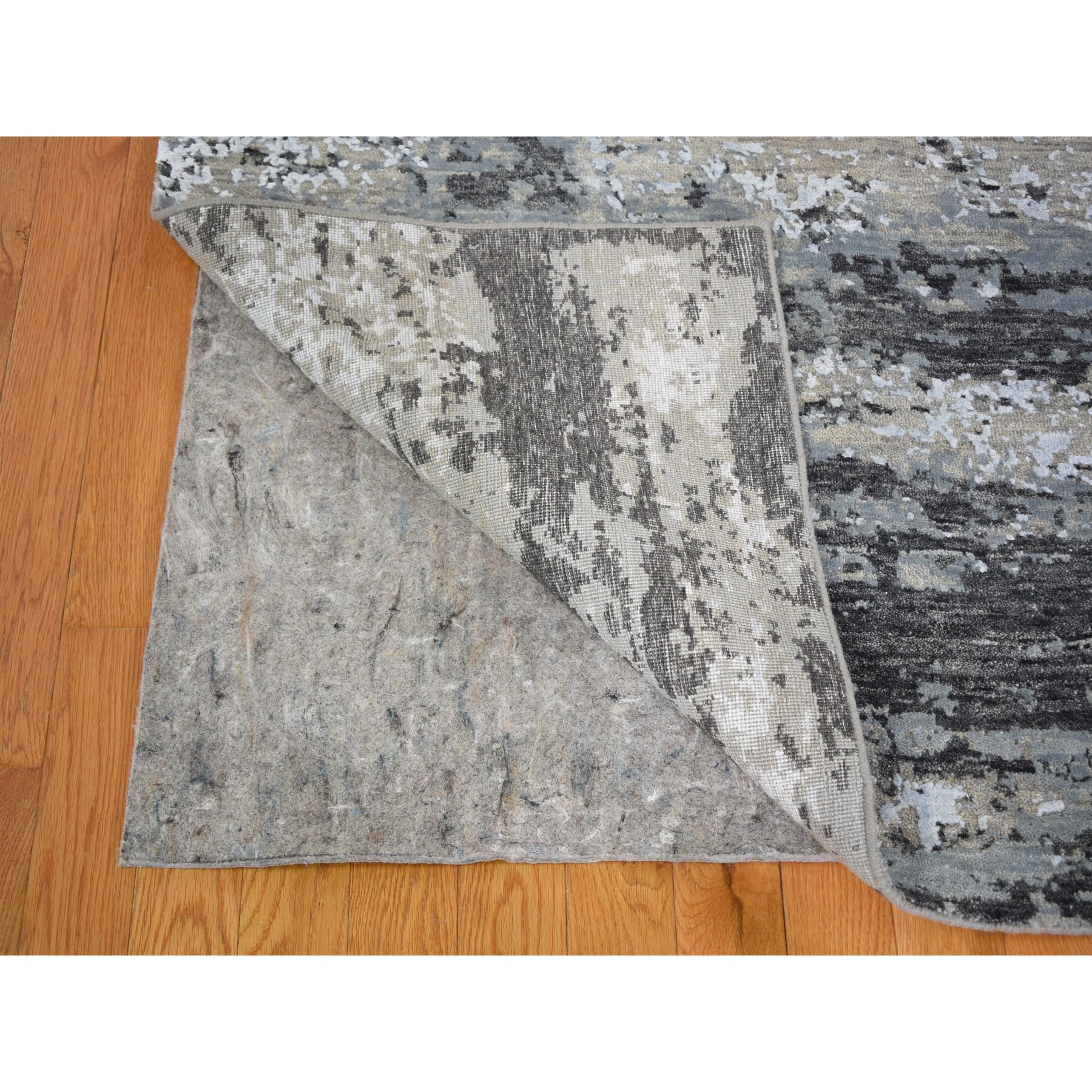 9'x12' Taupe Gray Abstract Design Wool And Silk Denser Weave Hand Knotted Oriental Rug